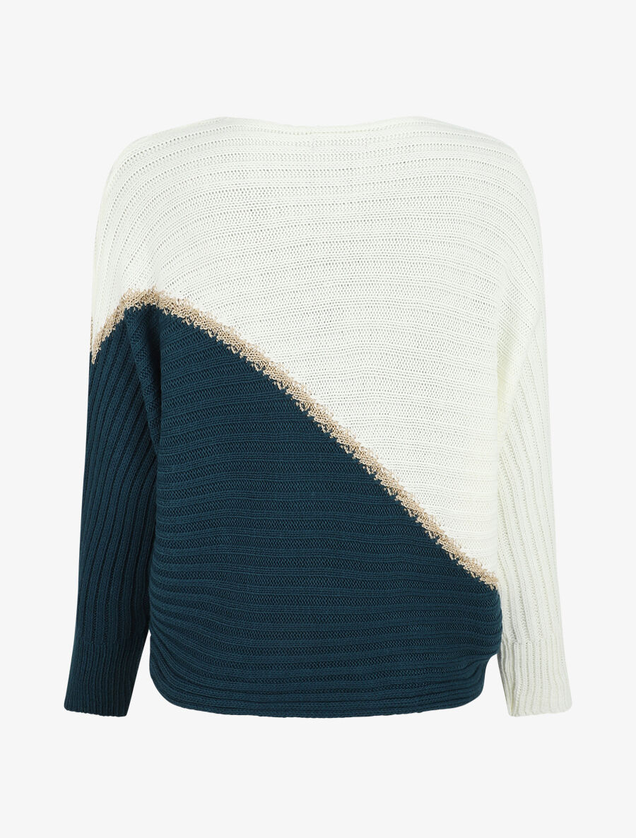 Tweekleurige trui met gouden rand - Eendblauw - Image 2
