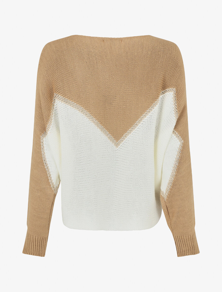 Tweekleurige trui met goudkleurige zigzagrand - Beige - Image 2