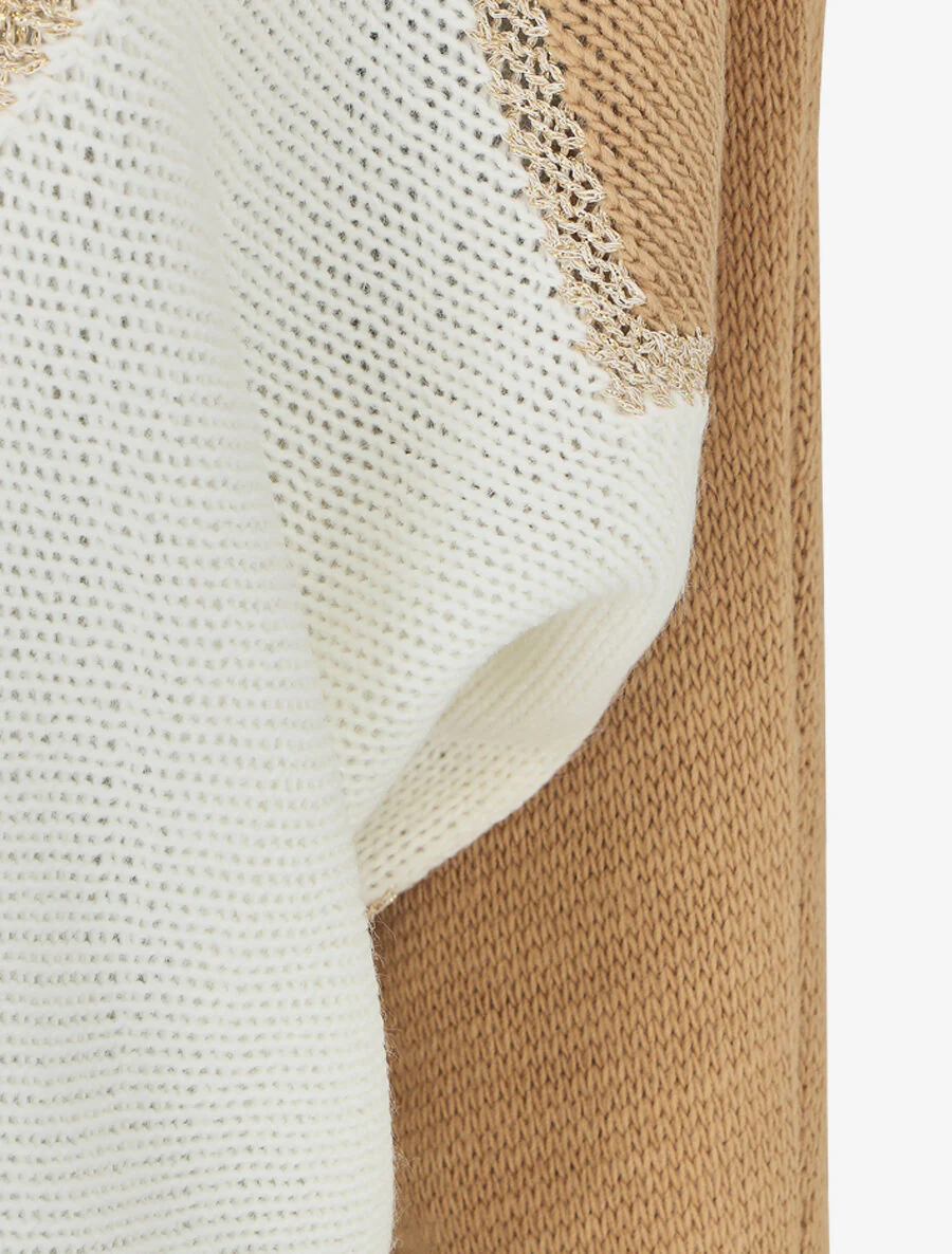 Tweekleurige trui met goudkleurige zigzagrand - Beige - Image 3