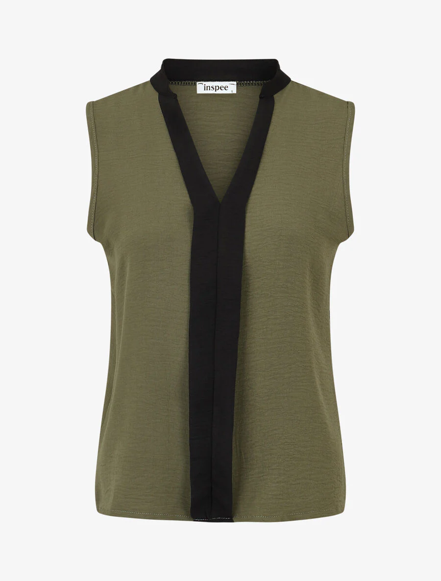 Tweekleurige voile top - Kakigroen