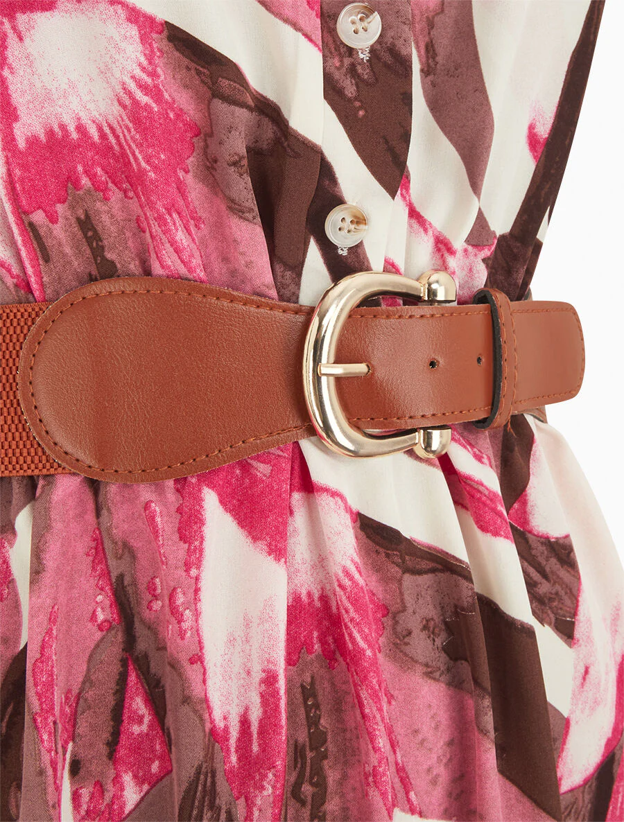 Uitlopende jurk met knopen en abstracte print - fuchsia - Image 3