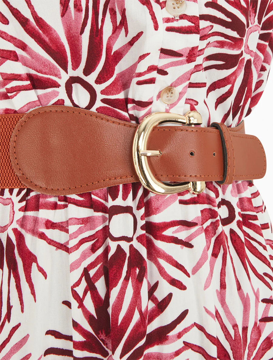 Uitlopende jurk met knopen en bloemenprint - rood - Image 3