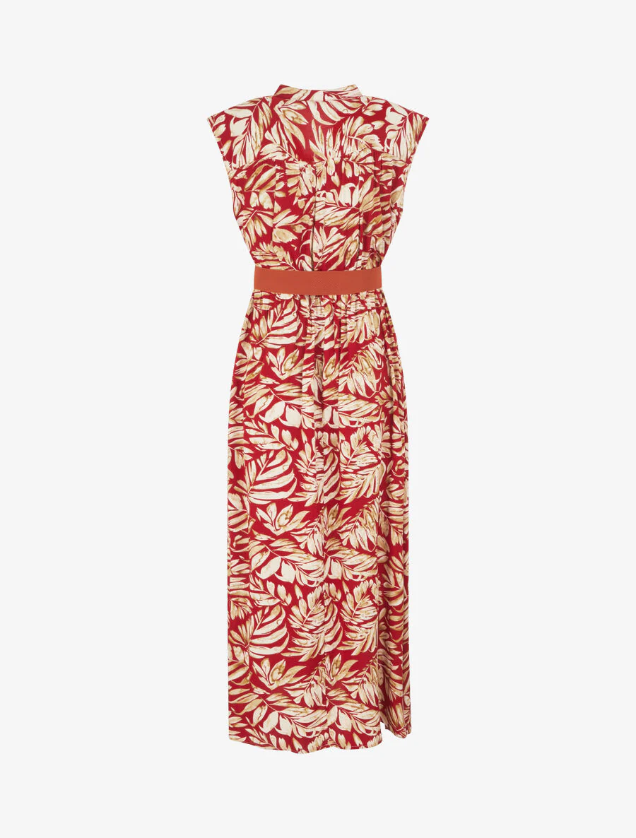 Uitlopende jurk met knopen met plantenprint - Rood - Image 2