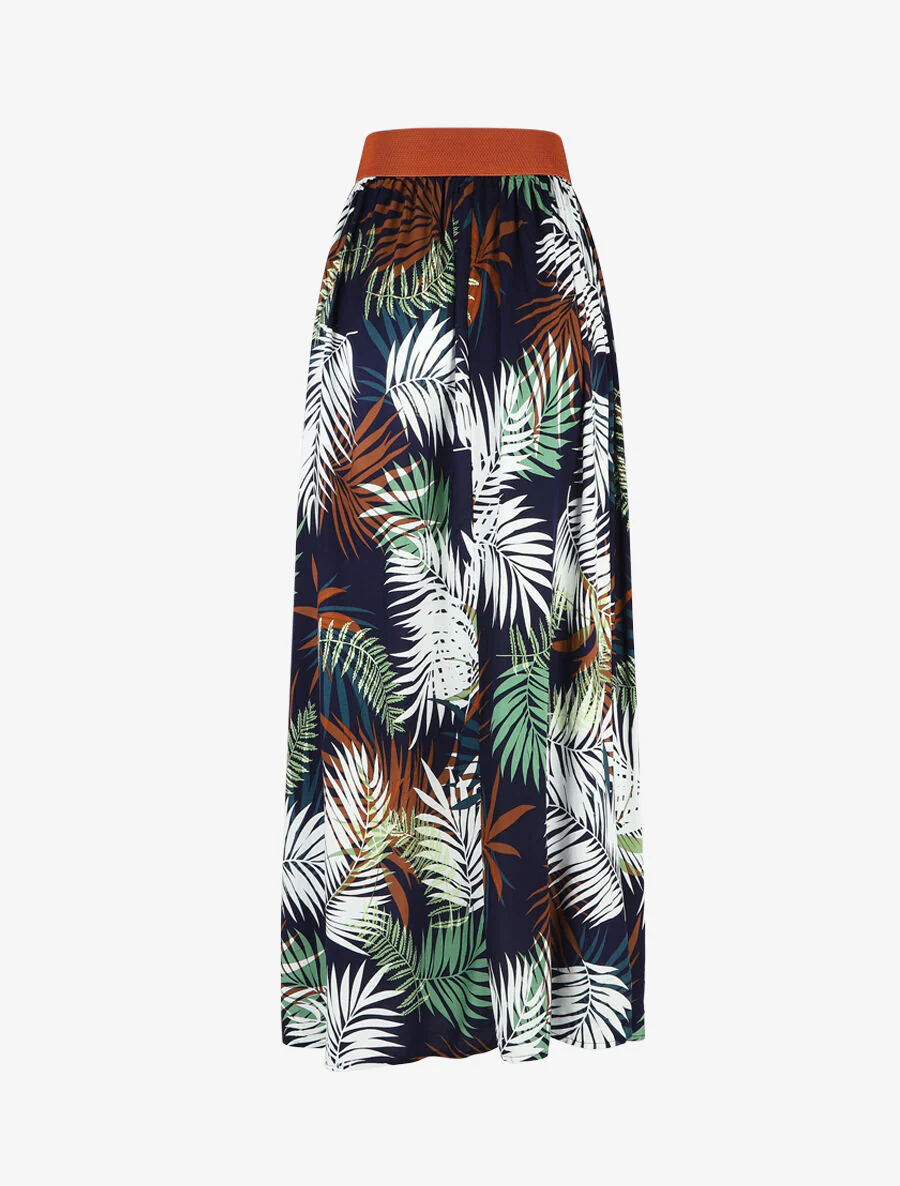 Uitlopende lange rok met tropische print - Marineblauw - Image 2