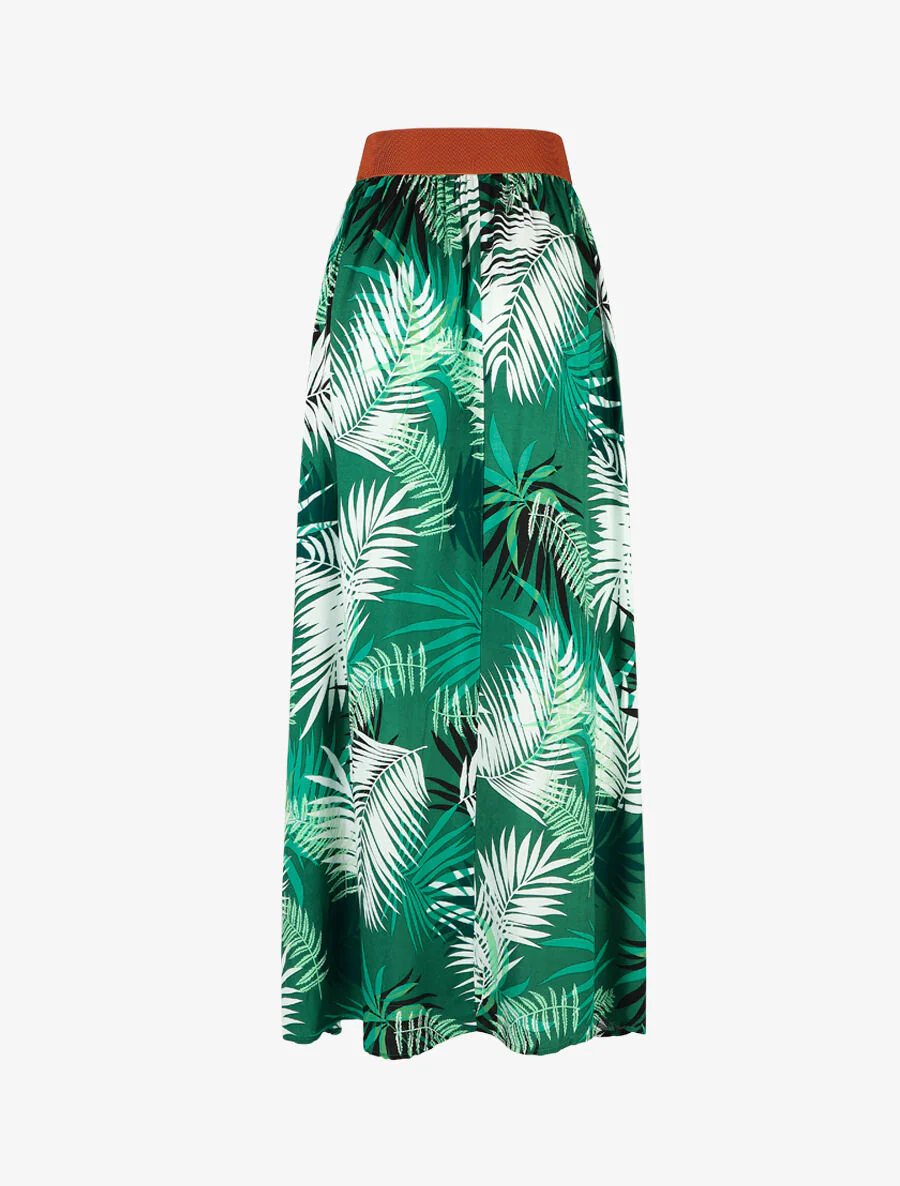 Uitlopende lange rok met tropische print - groen - Image 2