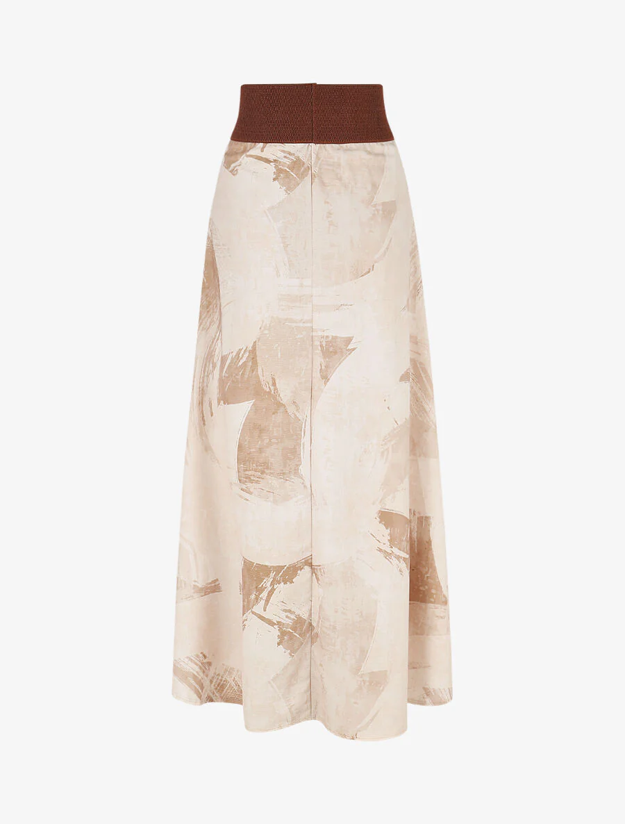 Uitlopende rok met abstracte print - Beige - Image 2