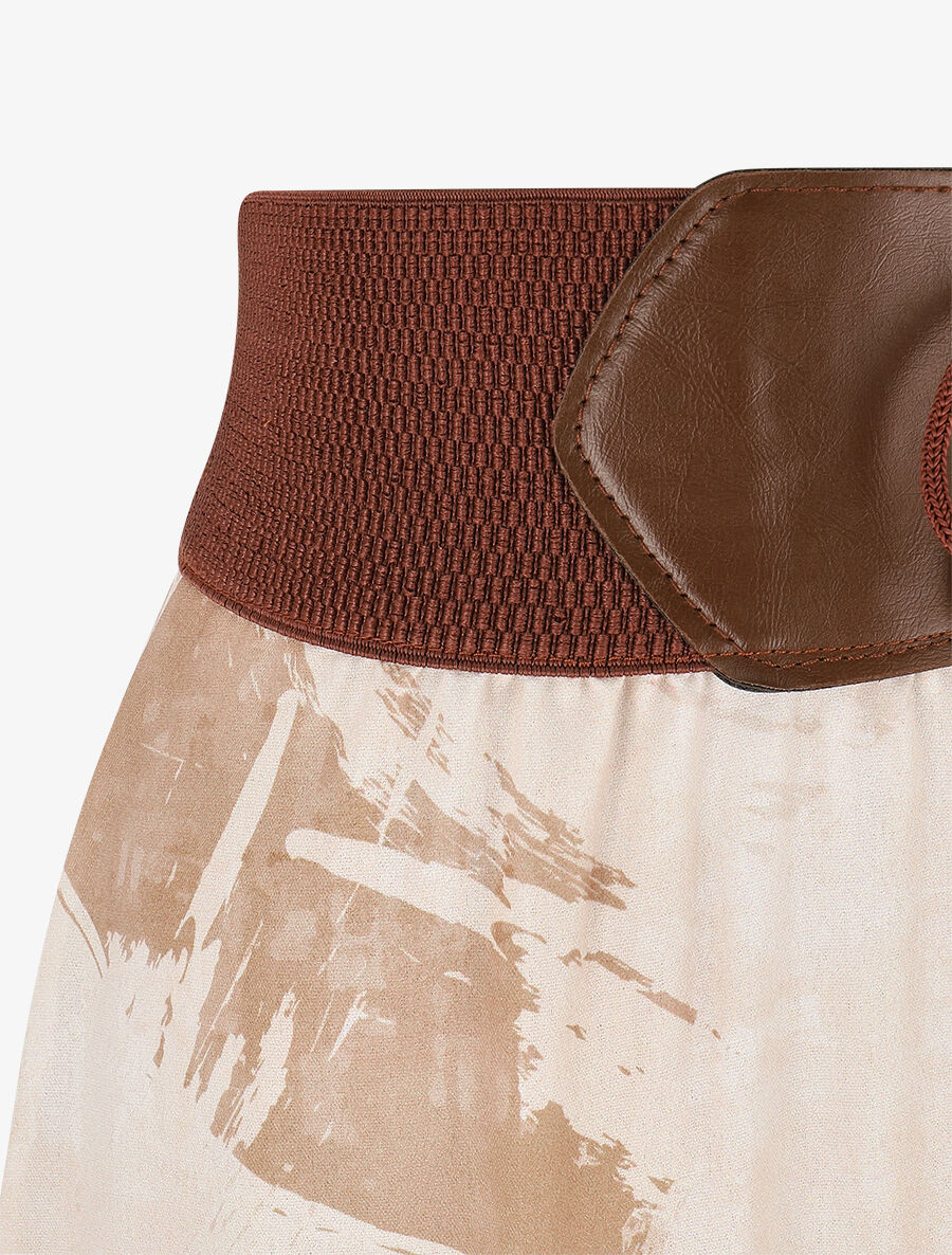 Uitlopende rok met abstracte print - Beige - Image 3