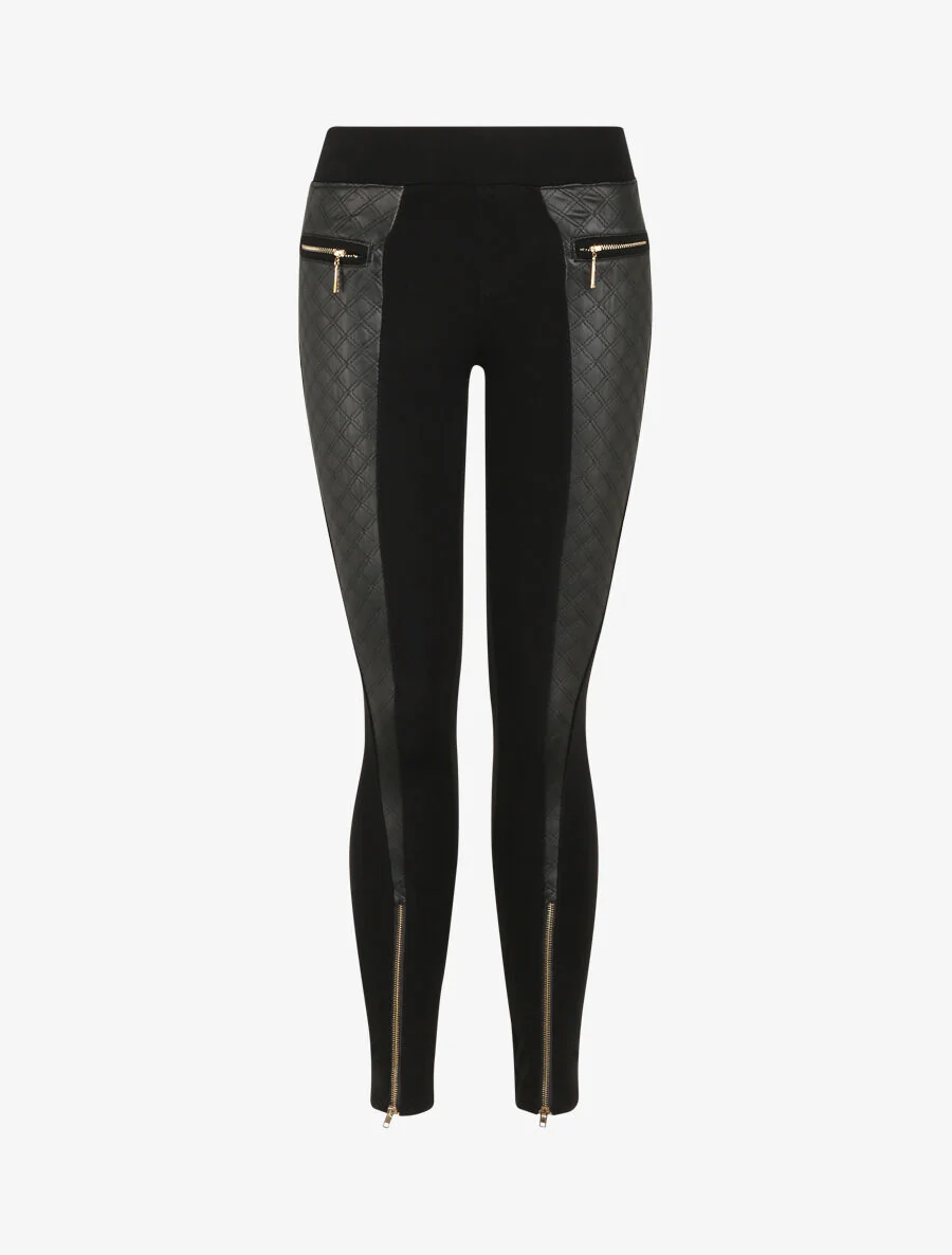 Ultra strakke legging met dubbel materiaal en ritsen - Zwart