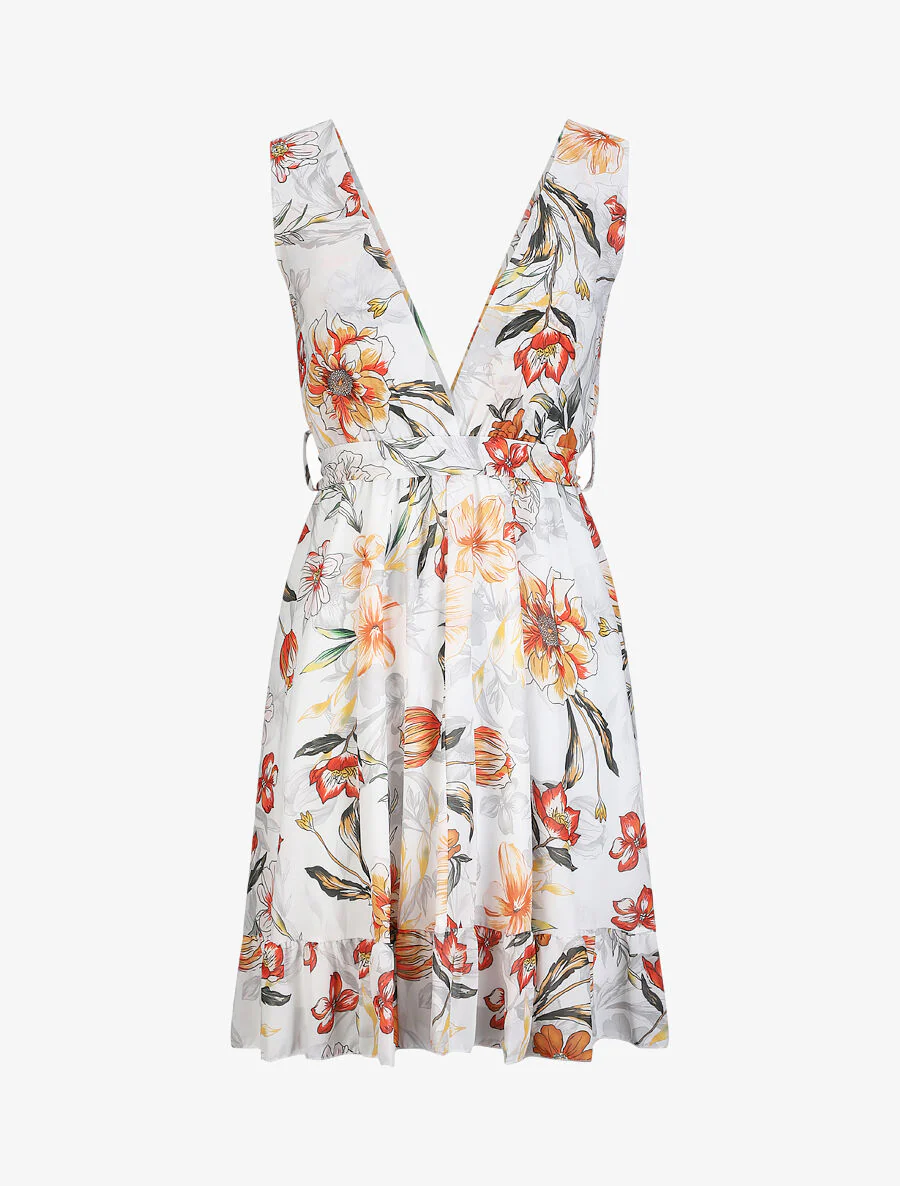 V-hals bloemenprint maxi jurk - Wit
