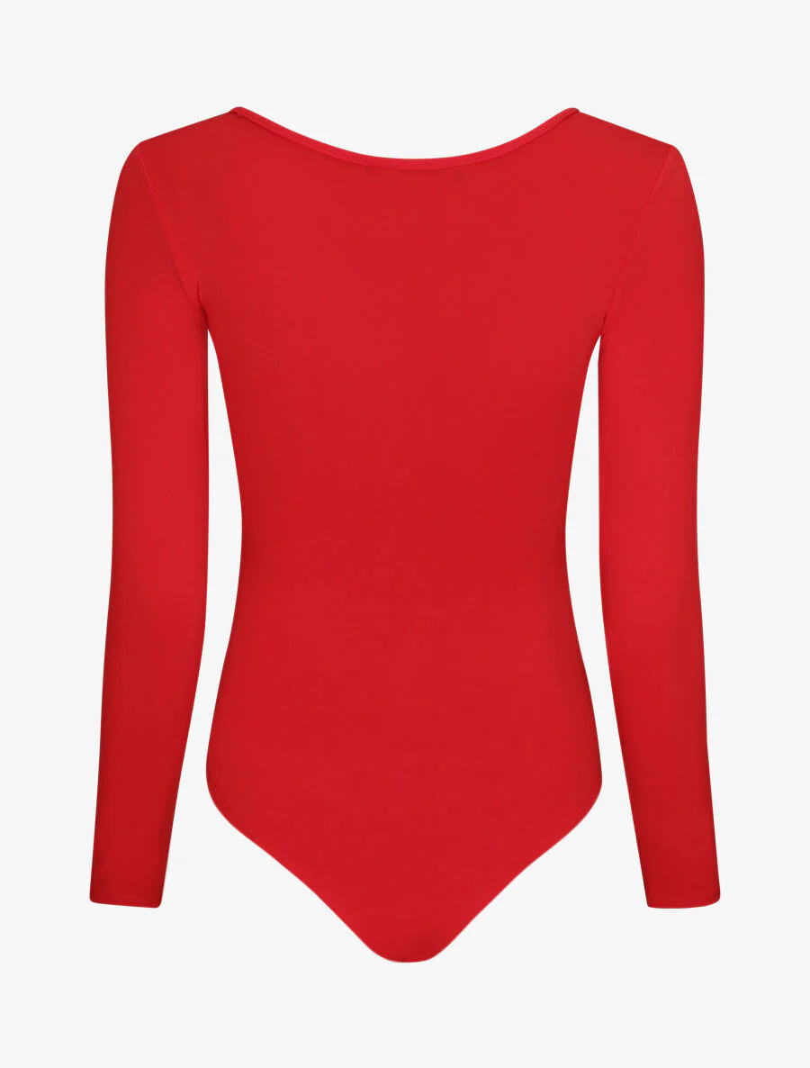 V-hals body met ring detail - Rood - Image 2