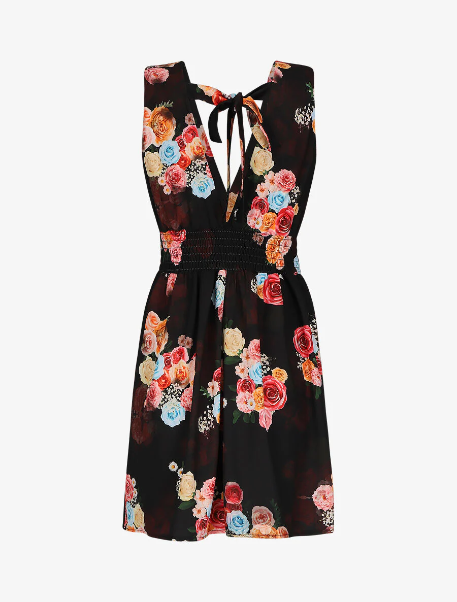 V-hals jurk met bloemenprint - Zwart - Image 2