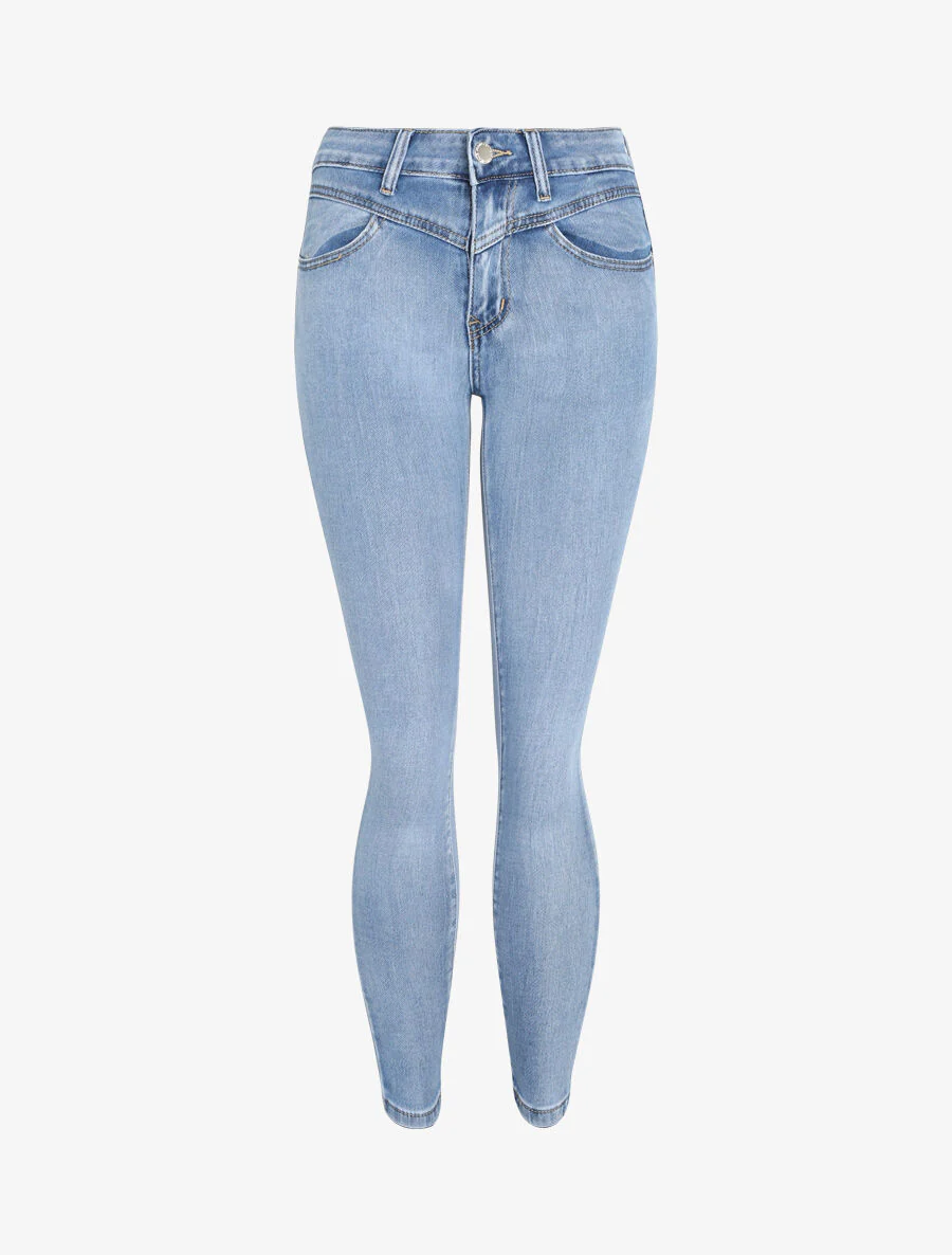 Jean push up met V-naad taille - Blauw
