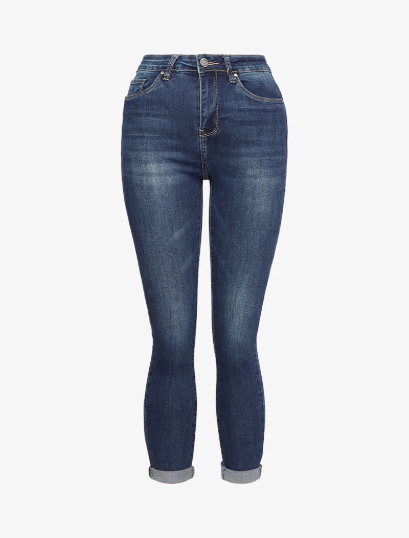 Versleten skinny jeans met omgeslagen zoom - Blauw denim