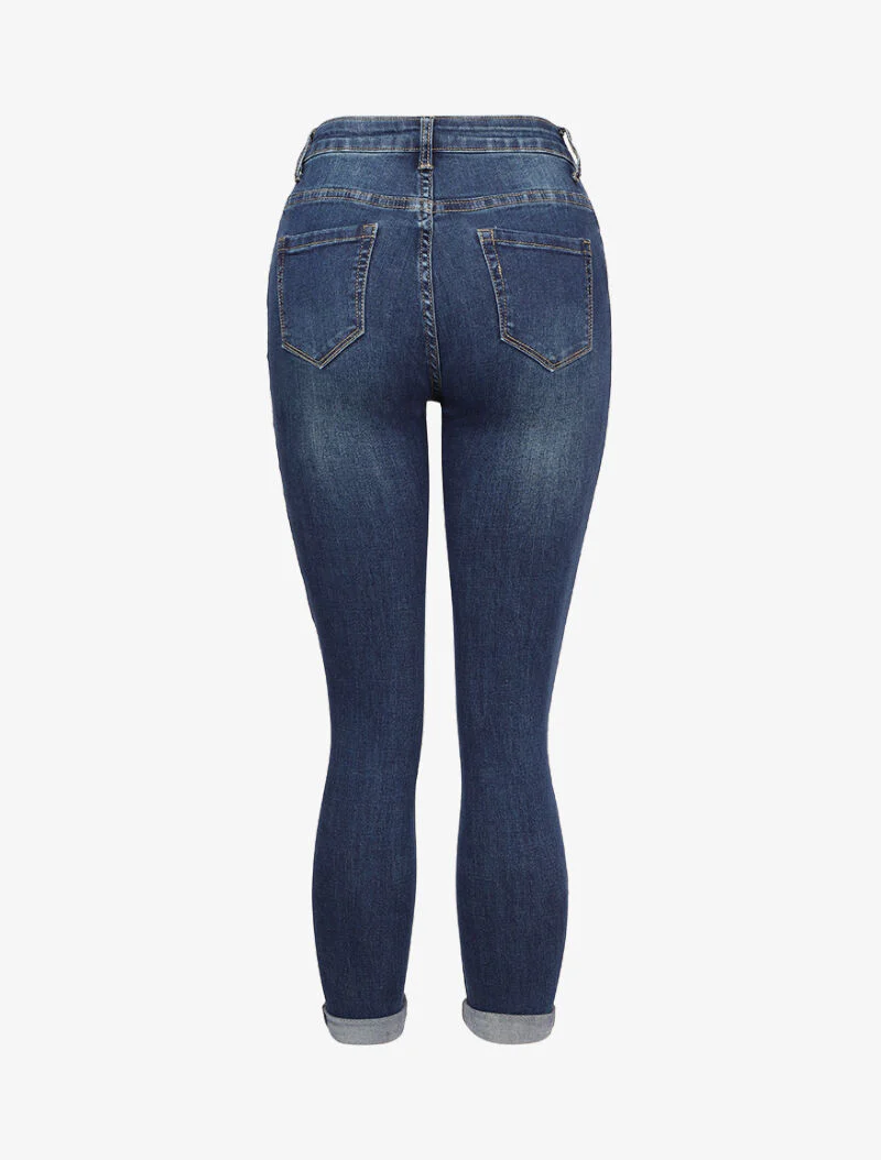Versleten skinny jeans met omgeslagen zoom - Blauw denim - Image 2