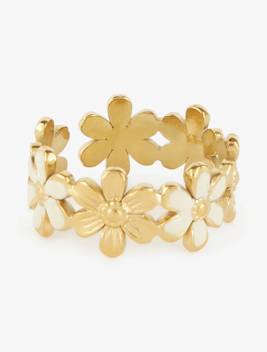 Verstelbare bloemenring - Goud/geel - Image 2