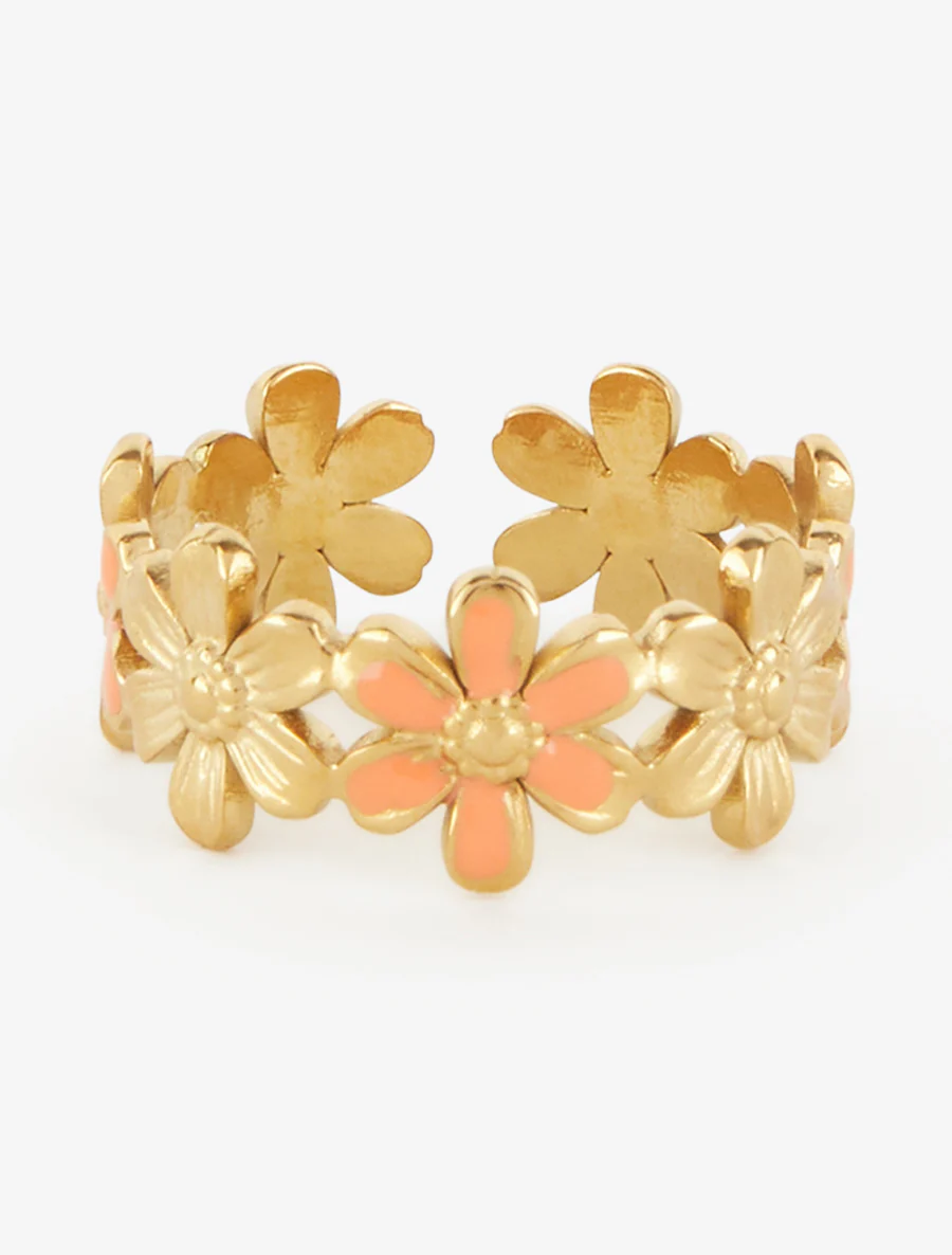 Verstelbare bloemenring - Goud/oranje - Image 3