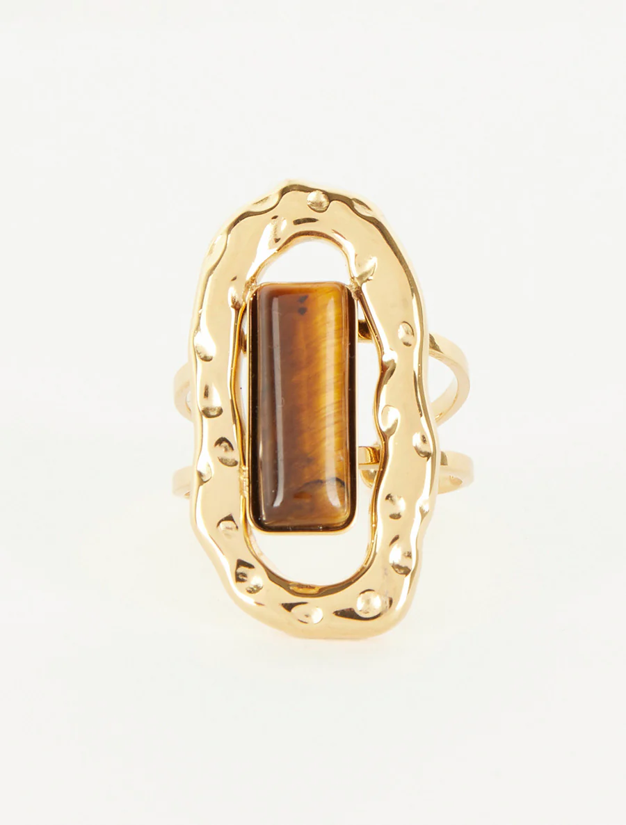 Verstelbare ring met gekleurde steen - Bruin - Image 3