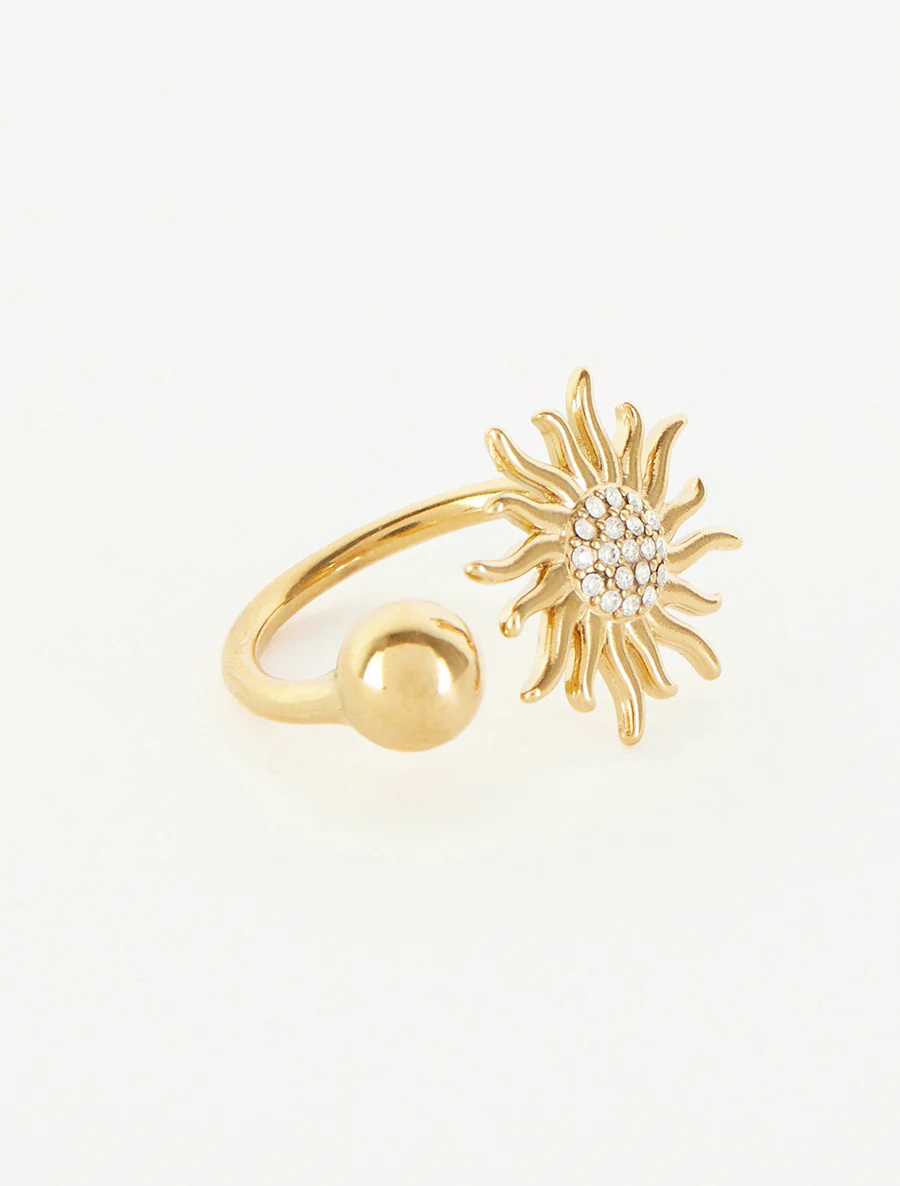 Verstelbare ring met zonmotief en strass. - Goud - Image 2