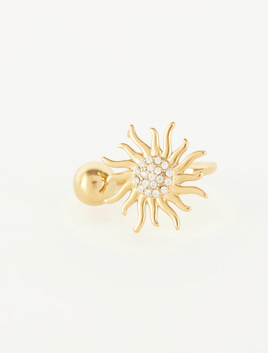 Verstelbare ring met zonmotief en strass. - Goud - Image 3