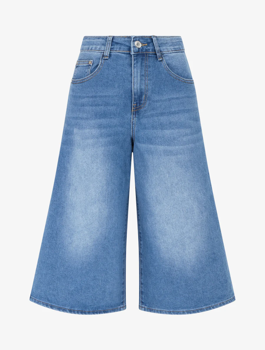 Vervaagde jeans Bermuda - Blauw