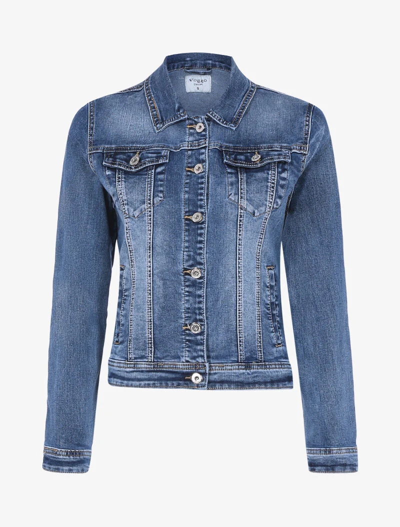 Verbleekte spijkerjas met contrasterende stiksels - denim - blauw denim