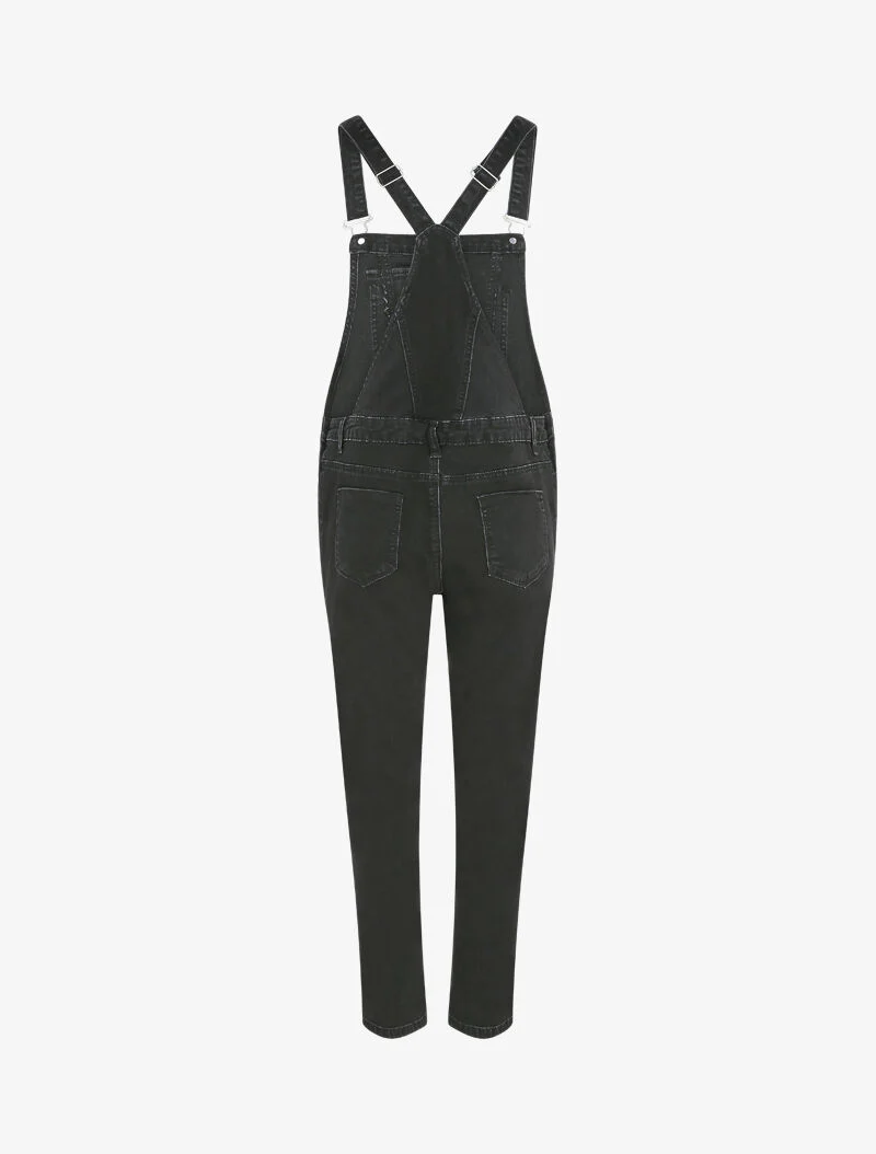 Verweerde slim-fit tuinbroek van denim met gestileerde voorzak - Zwart - Image 2