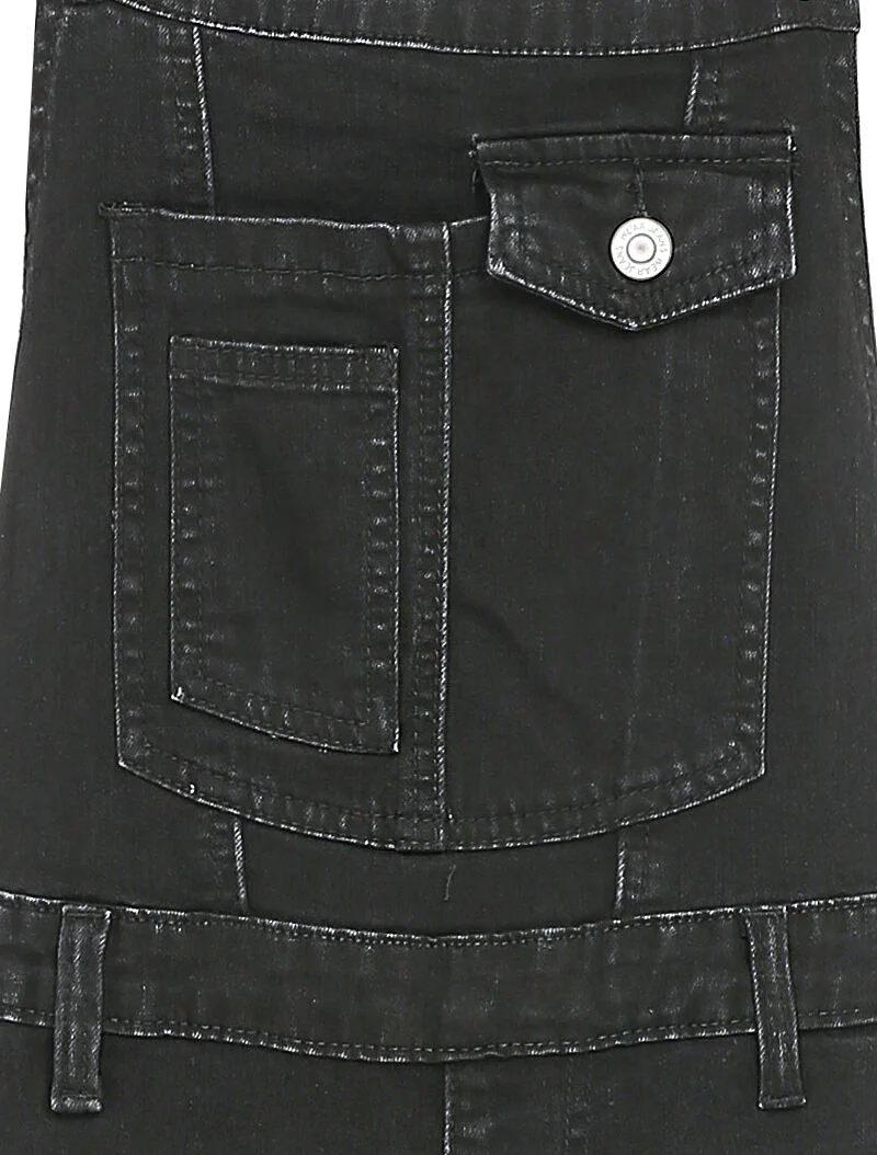 Verweerde slim-fit tuinbroek van denim met gestileerde voorzak - Zwart - Image 3