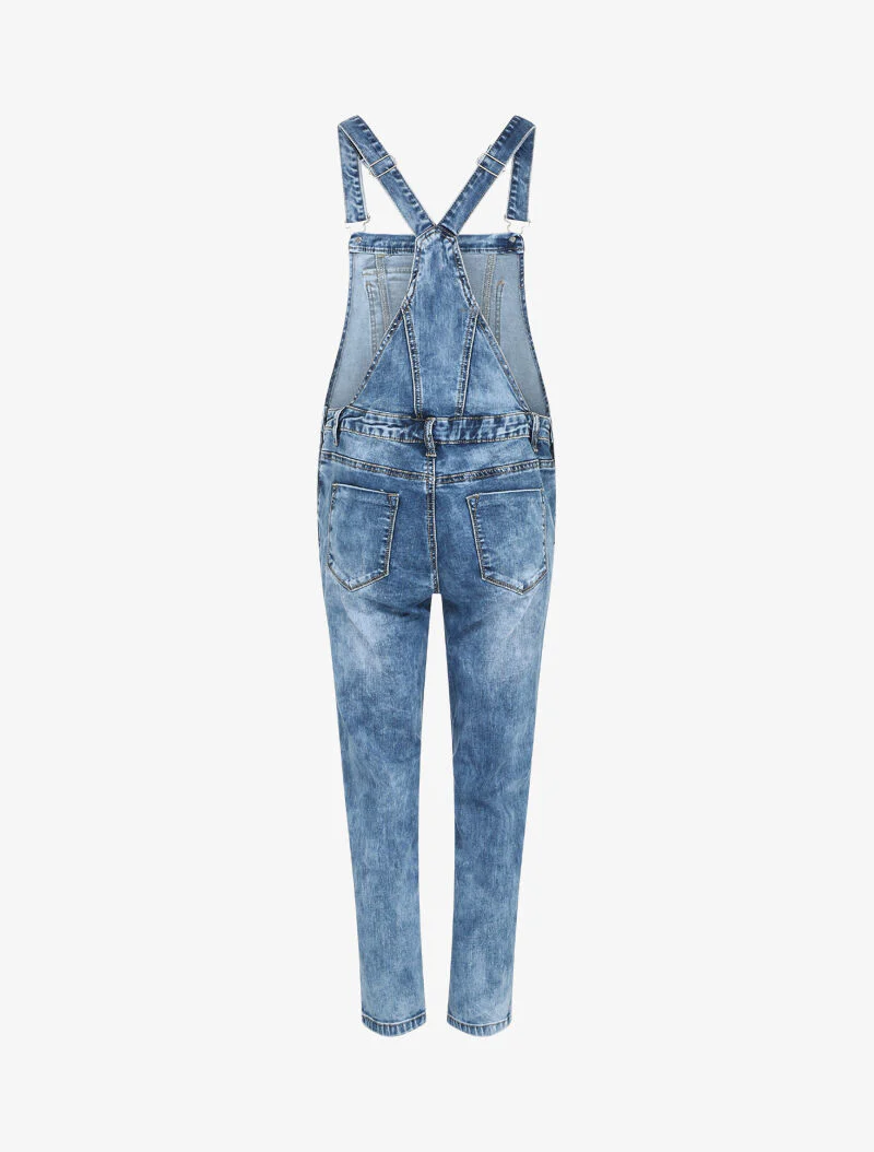 Verweerde slim-fit tuinbroek van denim met gestileerde voorzak - Blauw denim - Image 2
