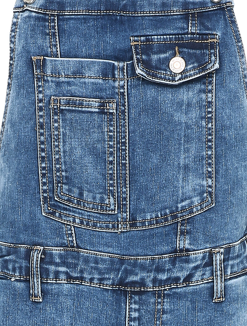 Verweerde slim-fit tuinbroek van denim met gestileerde voorzak - Blauw denim - Image 3
