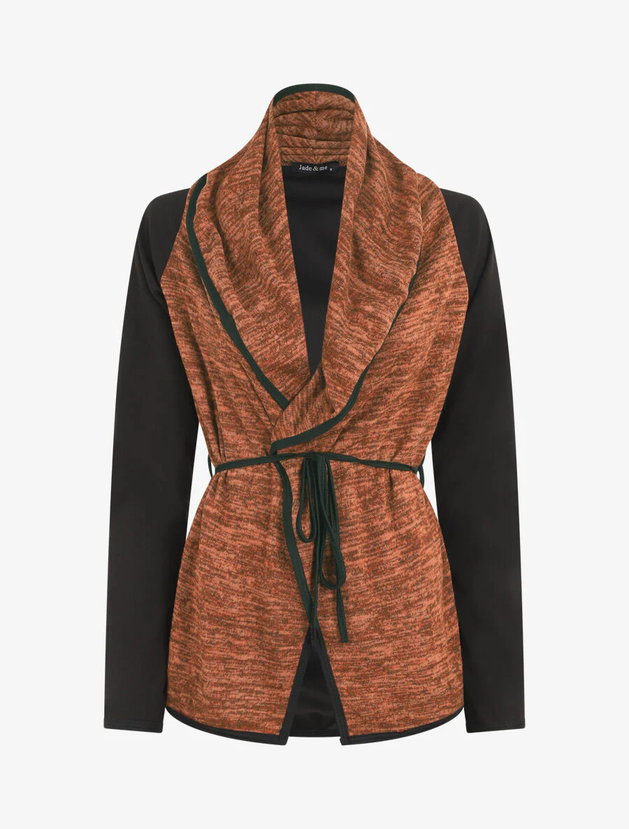 Vest in twee materialen met sjaalkraag - sienna