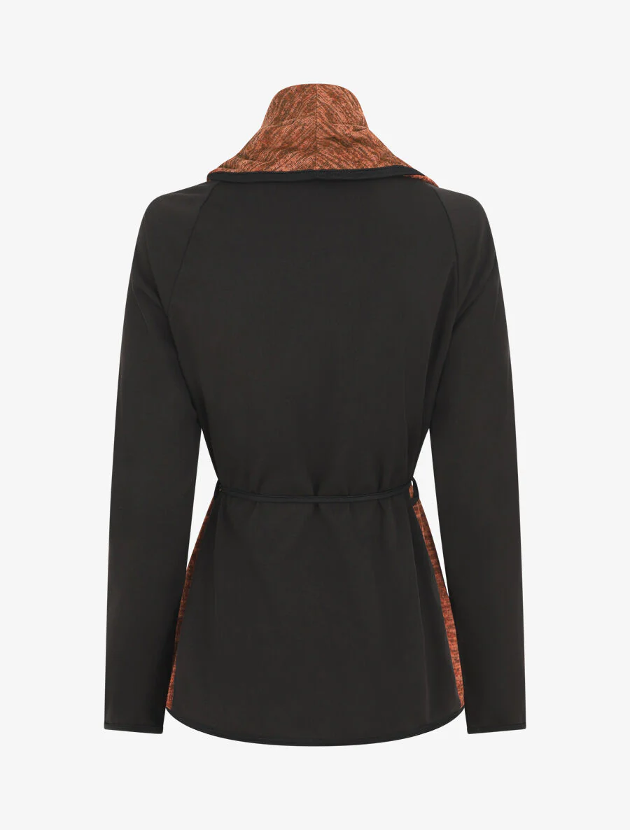Vest in twee materialen met sjaalkraag - sienna - Image 2