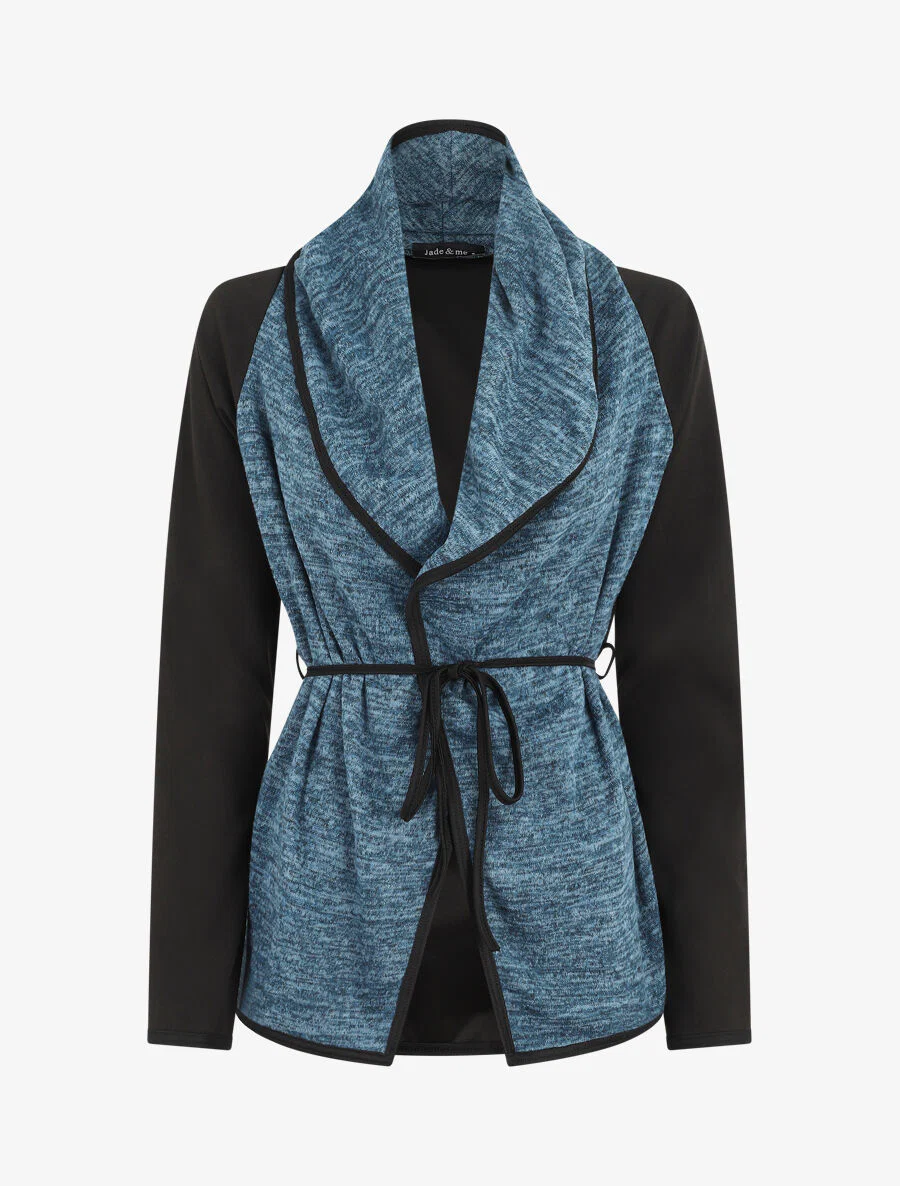 Vest in twee materialen met sjaalkraag - blauw