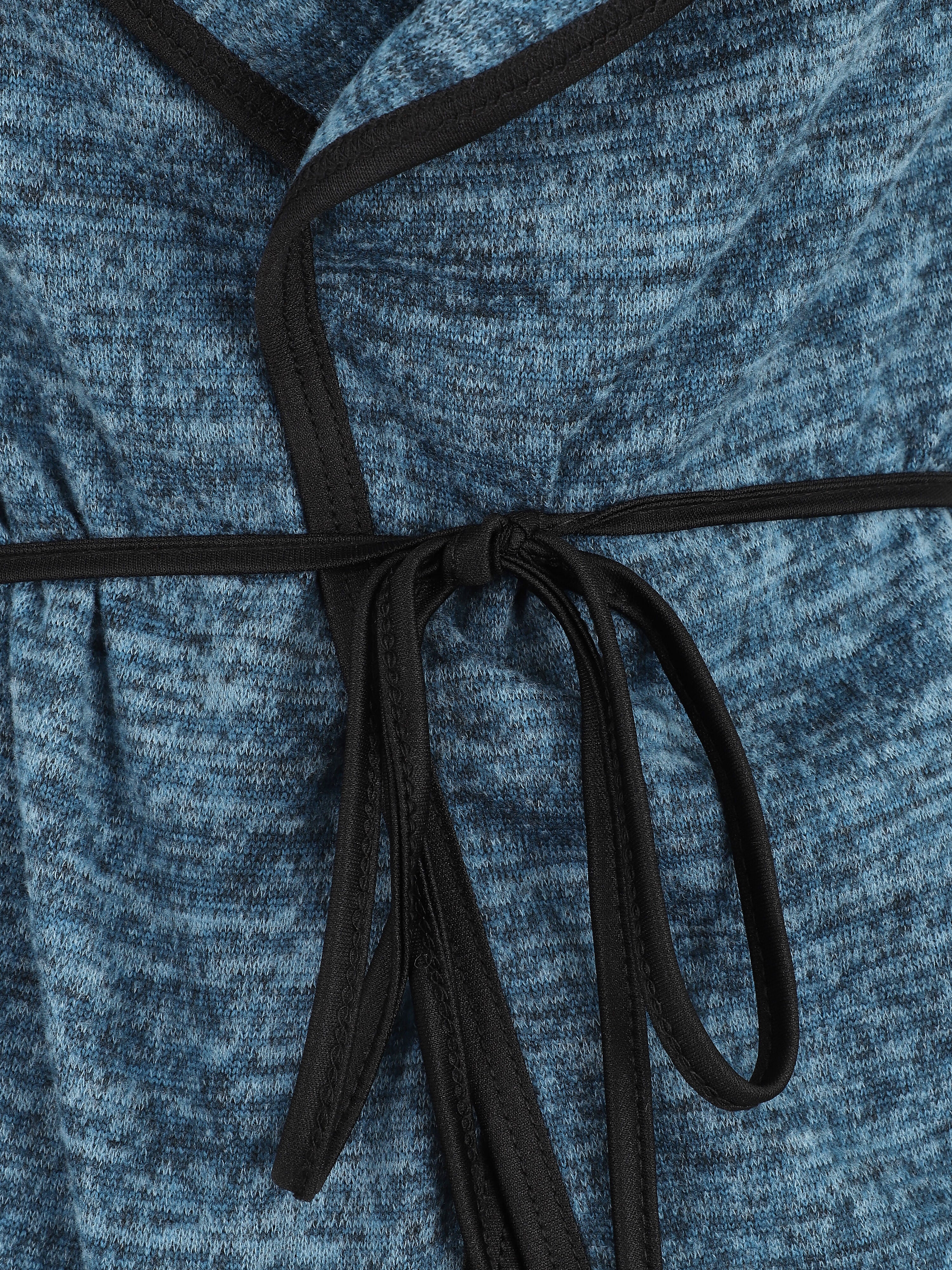 Vest in twee materialen met sjaalkraag - blauw - Image 3
