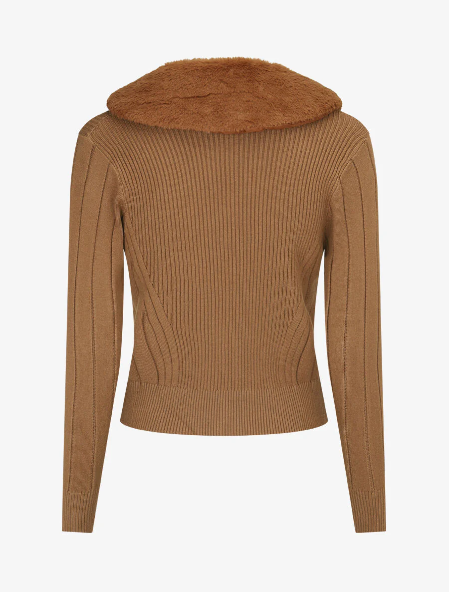 Vest met rits en kraag van synthetisch bont - Kameel - Image 2