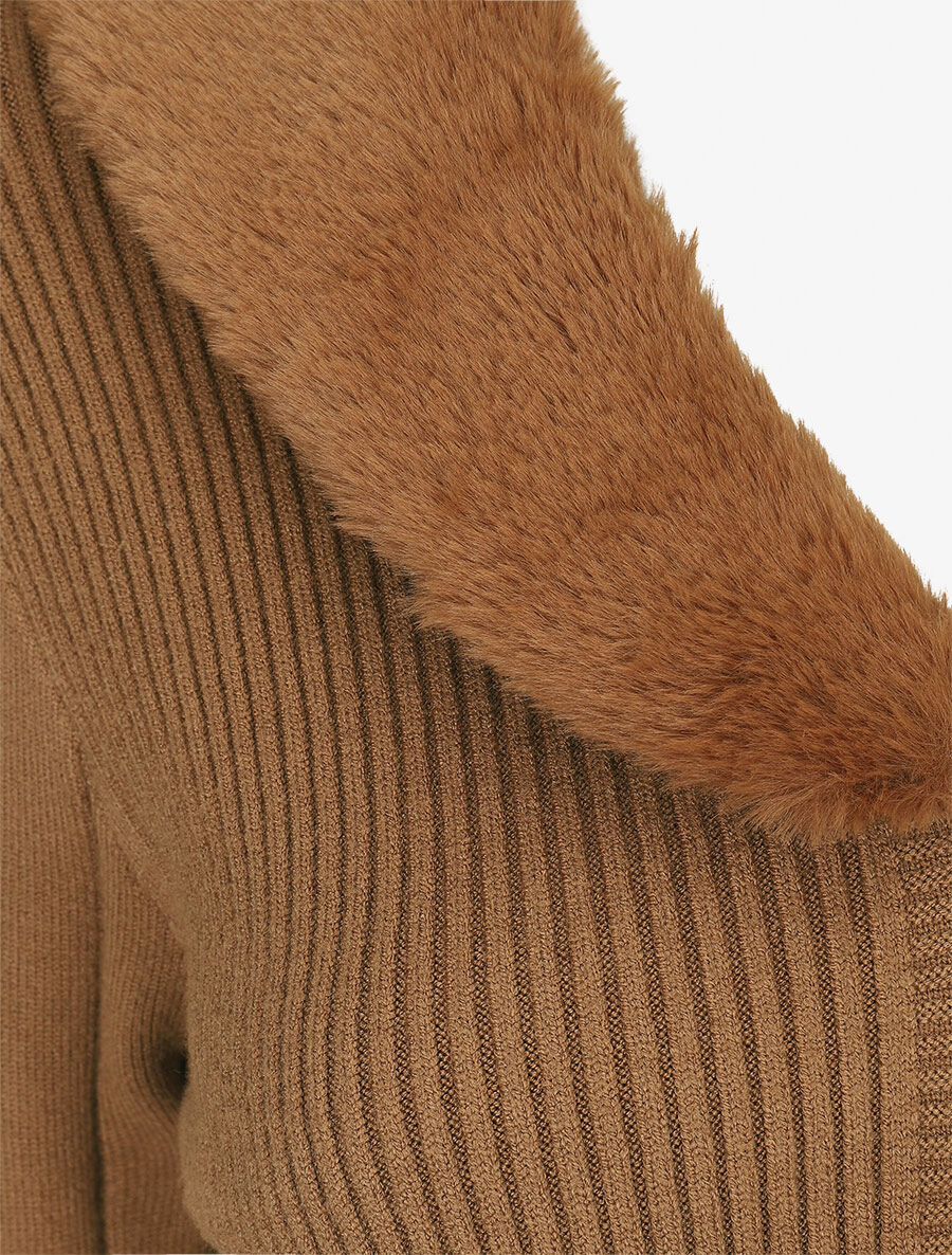 Vest met rits en kraag van synthetisch bont - Kameel - Image 3