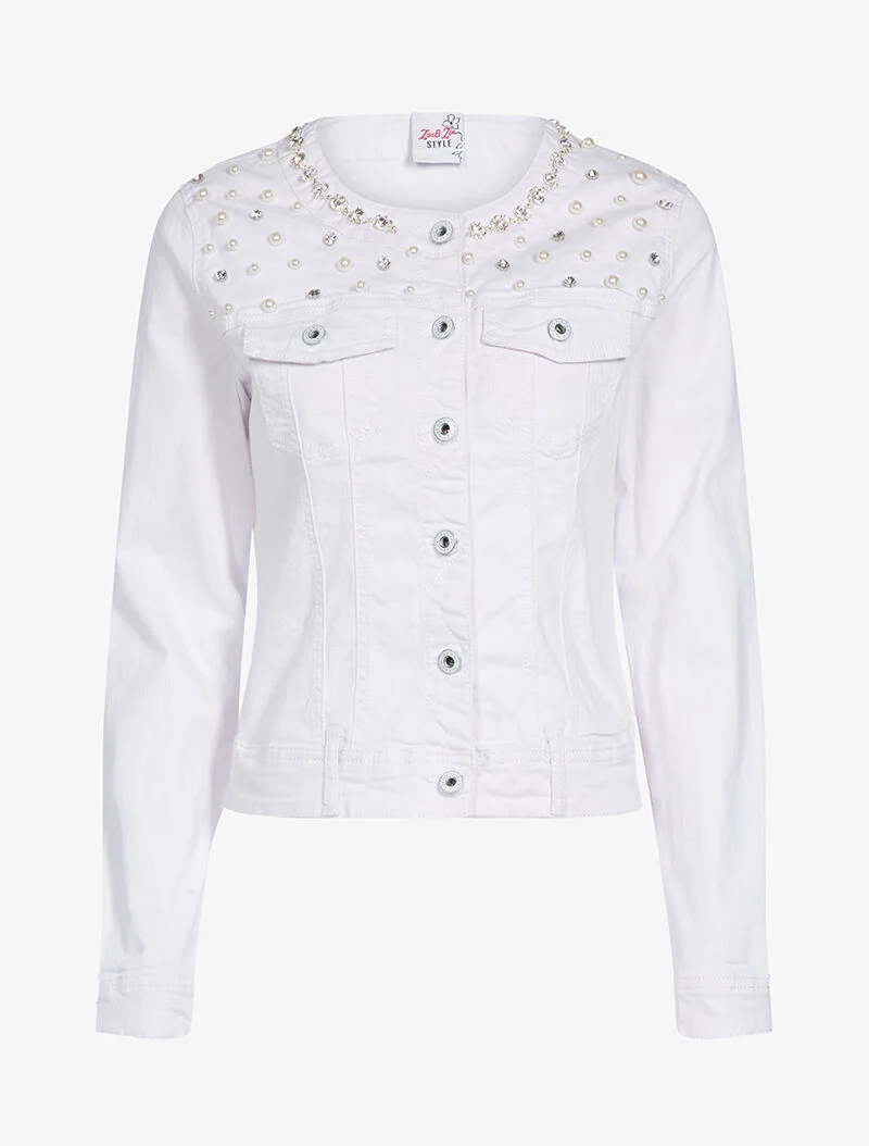 Parel buste jas met sieraden kraag - wit
