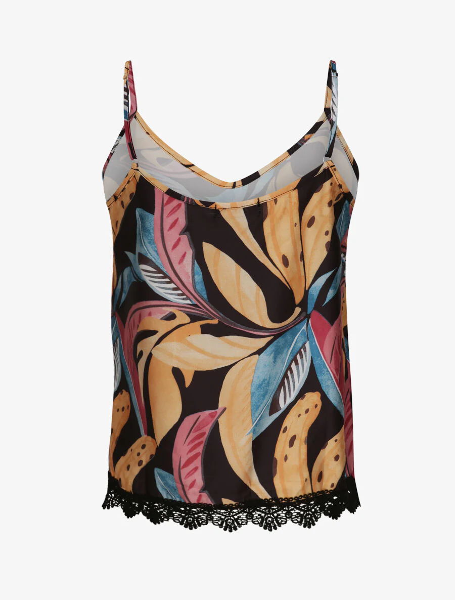 Vierkante afgedrukte abstracte bladeren tanktop - Zwart - Image 2