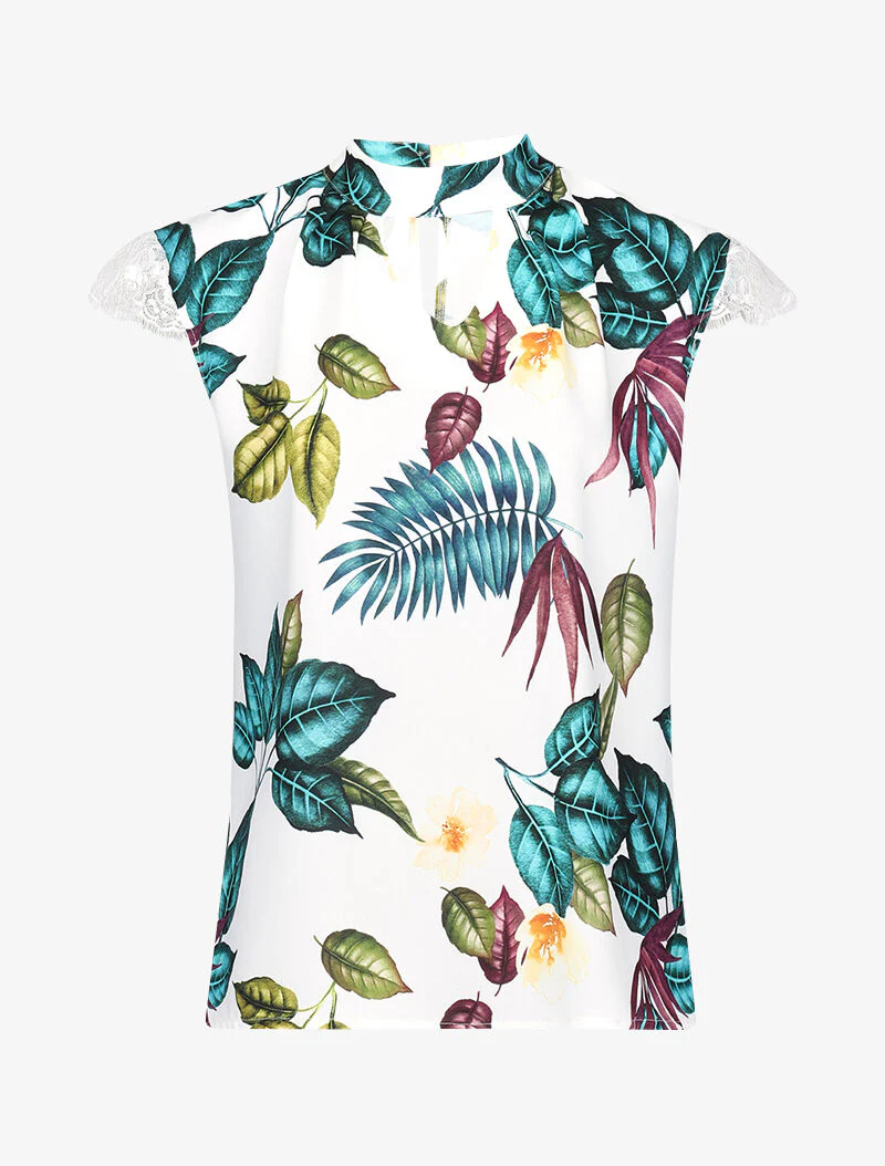 Vierkante blouse met sleutelgatprint - wit