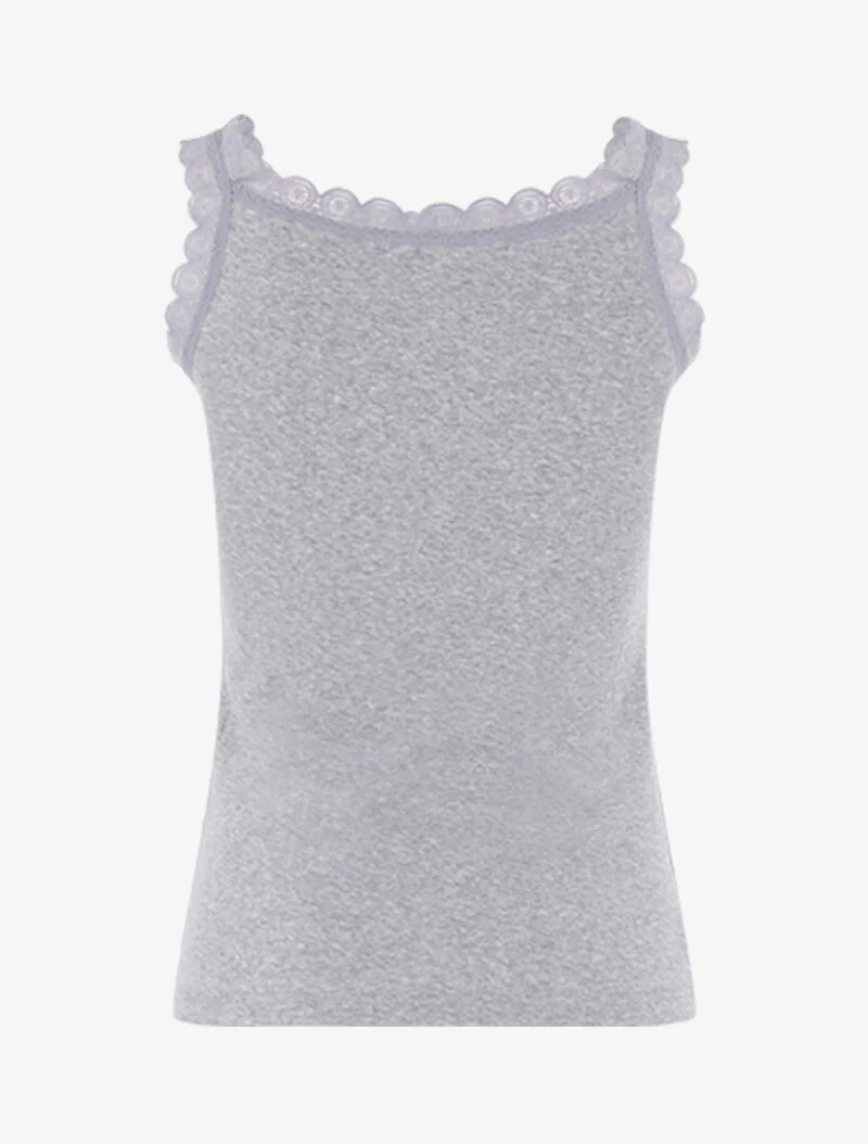 Mouwloos shirt met vierkante hals en kant - gemêleerd grijs - Image 2