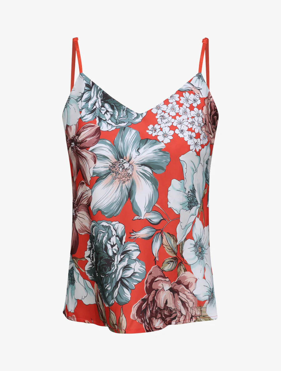 Vierkante tanktop met abstracte bloemenpatronen - Baksteenrood