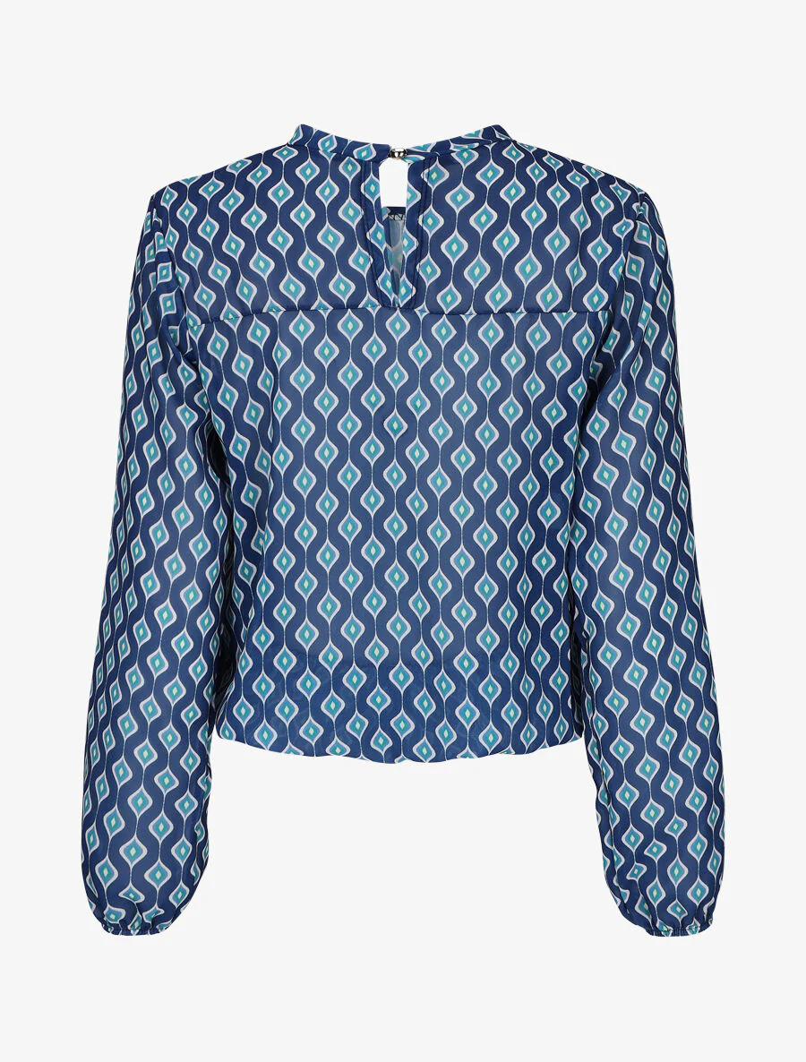 Vintage geprinte zijden blouse - Blauw - Image 2