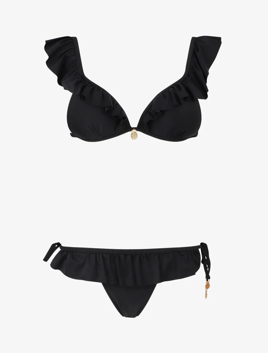 Vliegende bikini met juwelen ananas detail - Zwart