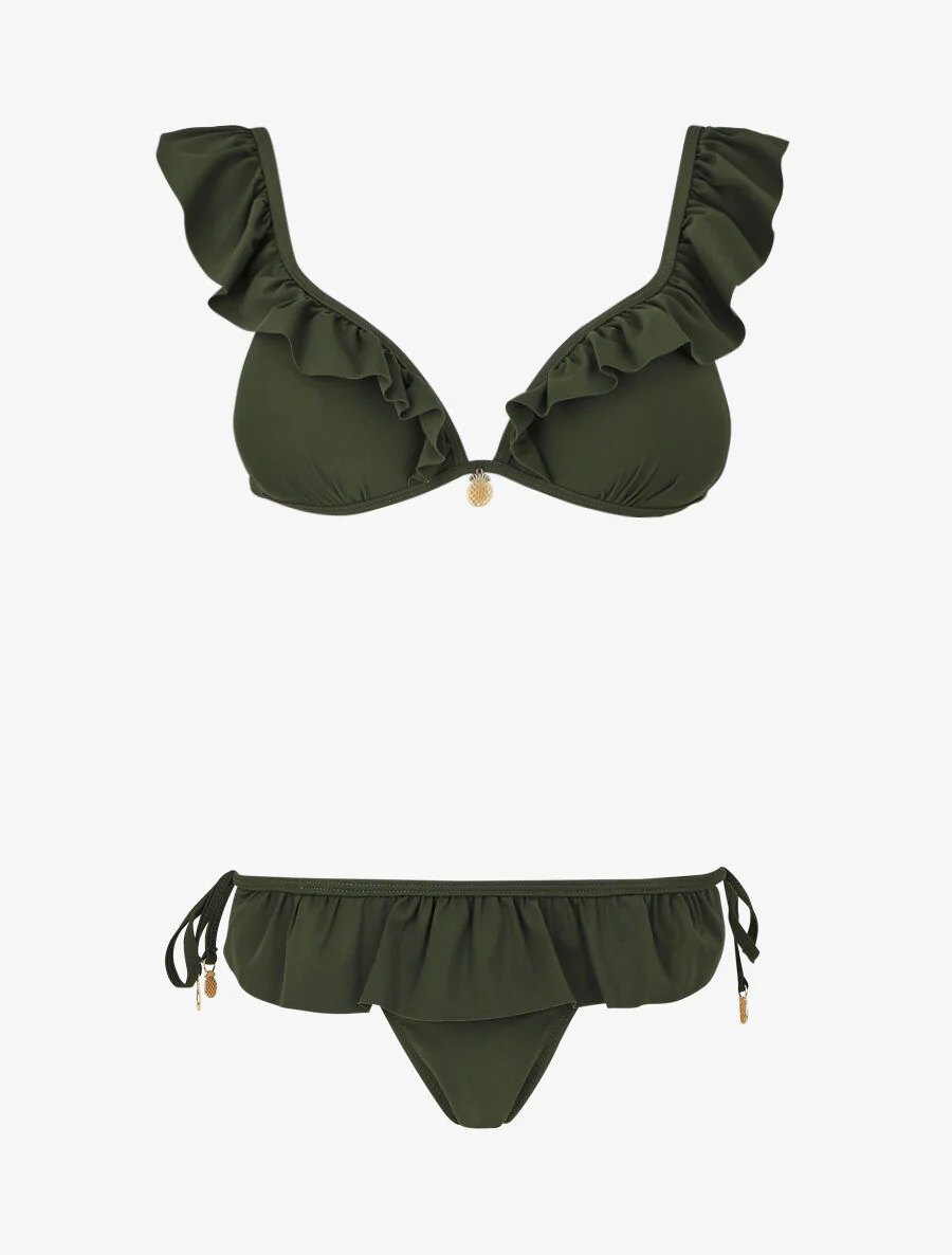 Vliegende bikini met juwelen ananas detail - Kakigroen
