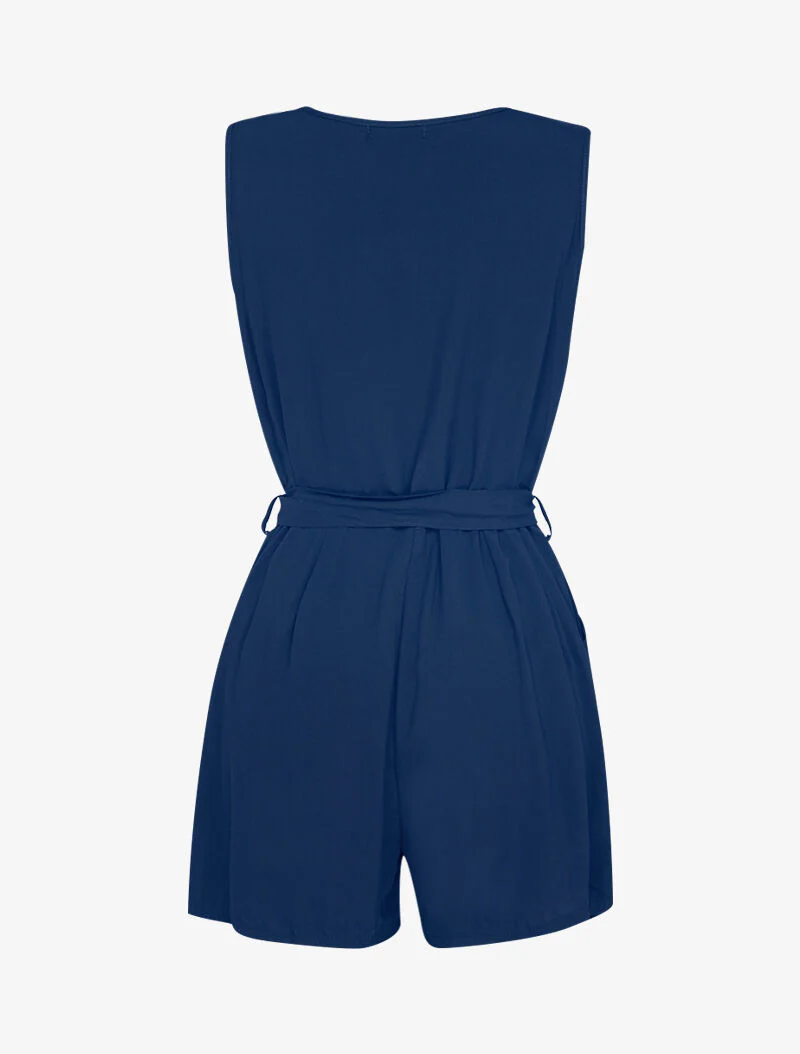 Vloeibare jumpsuit met zilveren knoopsluiting - marine - Image 2