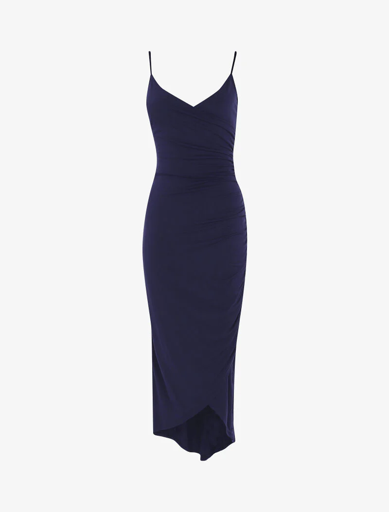 Vloeiende jurk met asymmetrische zoom - marineblauw