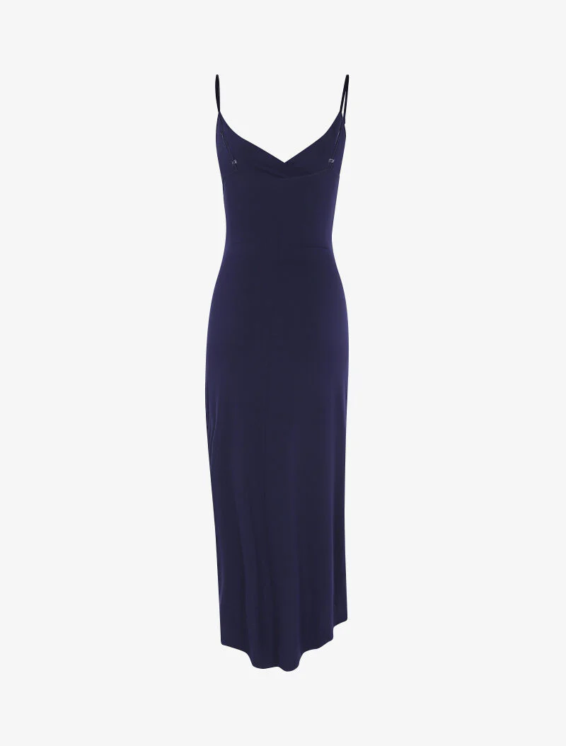 Vloeiende jurk met asymmetrische zoom - marineblauw - Image 2
