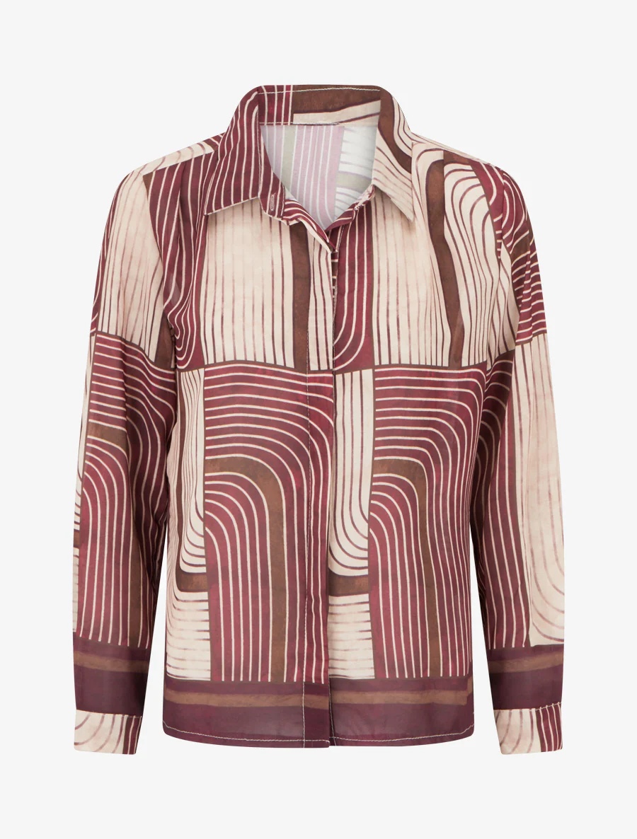 Vloeiende blouse met grafische print - Pruim