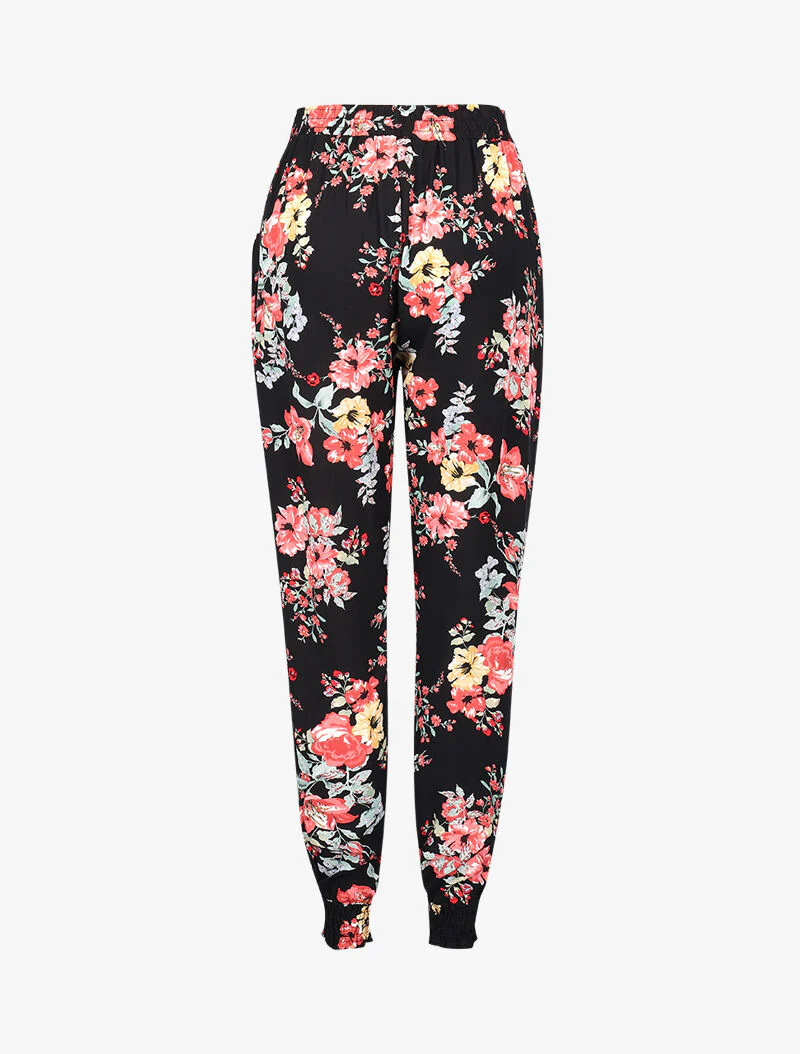 Vloeiende broek met bloemenprint - zwart - Image 2