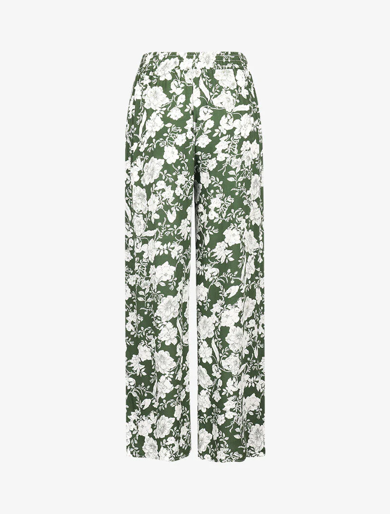 Vloeiende broek met contrasterende bloemenprint - groen - Image 2