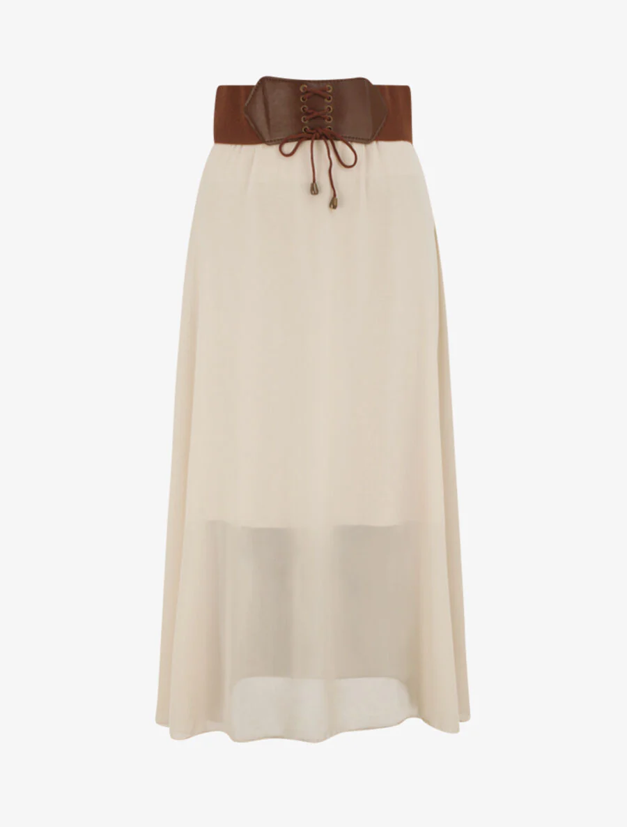 Vloeiende effen midirok - Beige